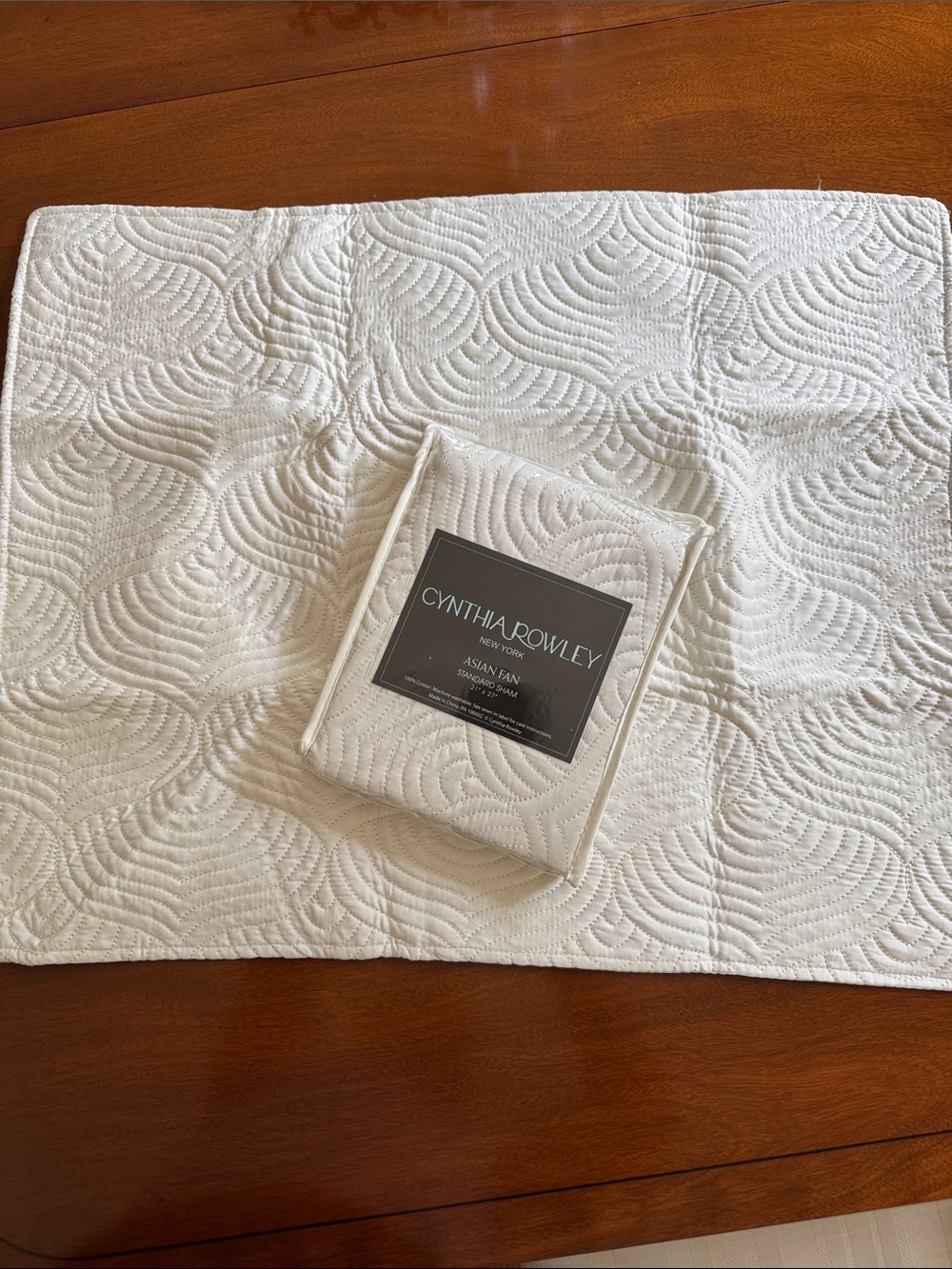 Pair of Cynthia Rowley Ivory Quilted Standard Shams - Asian Fan Stitch - New